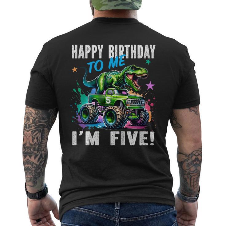 キッズ ハッピーモンスタートラックがテーマの5歳の誕生日 5歳 男の子 5歳 メンズTシャツ バックプリント