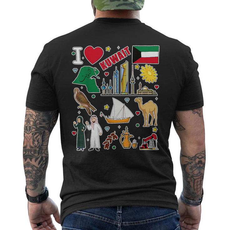 クウェート 手描きのシンボル クウェート地図 文化的アイコン メンズTシャツ バックプリント