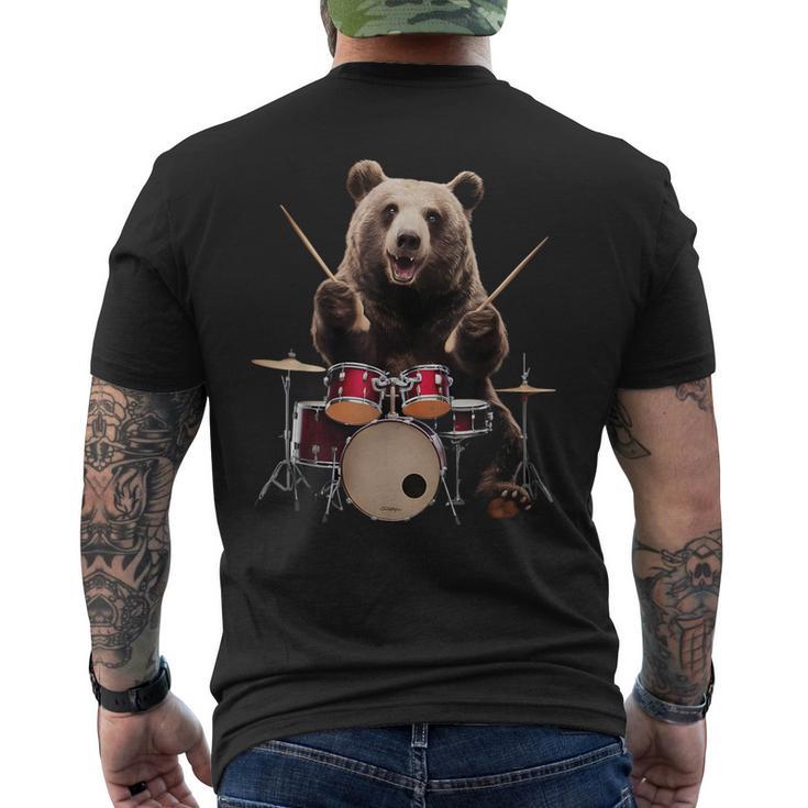 クマの演奏 ドラム リアル メンズTシャツ バックプリント