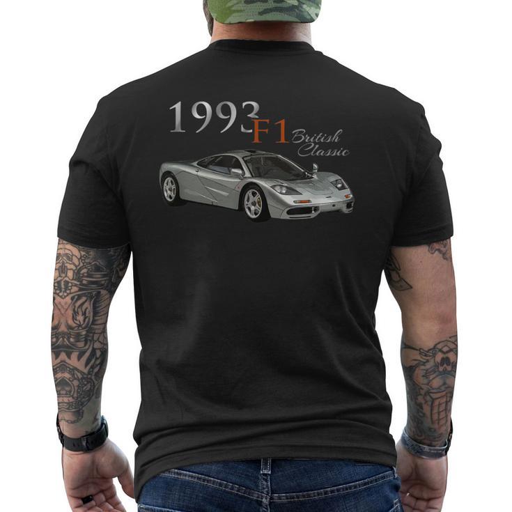 クラシックカー、1993 F1、ブリティッシュ、クラシックラグジュアリースポーツカー。 メンズTシャツ バックプリント