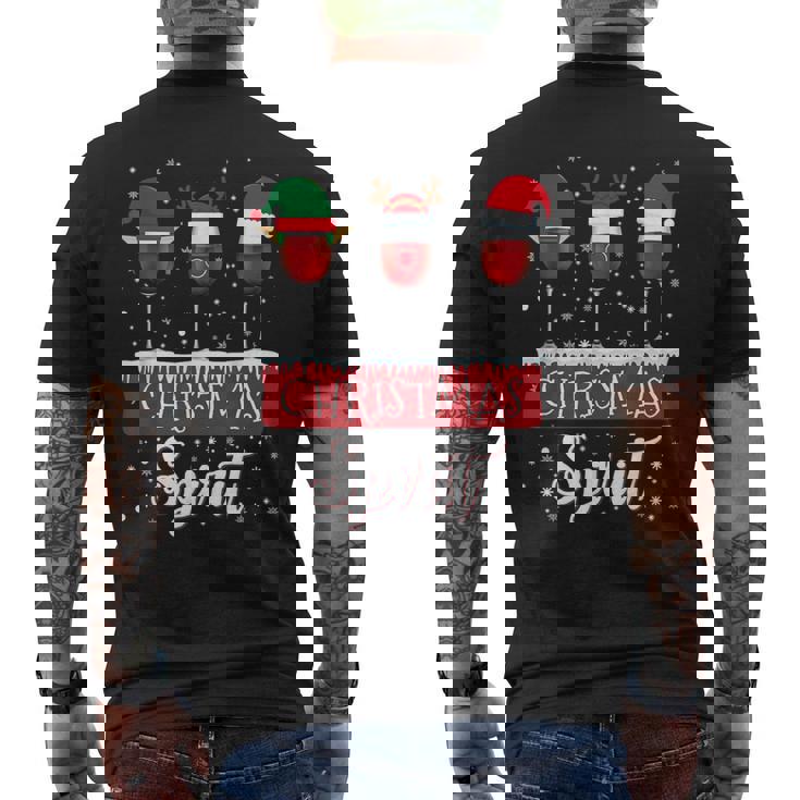 クリスマススピリット 赤ワイングラス サンタクロース エルフ トナカイ メンズTシャツ バックプリント