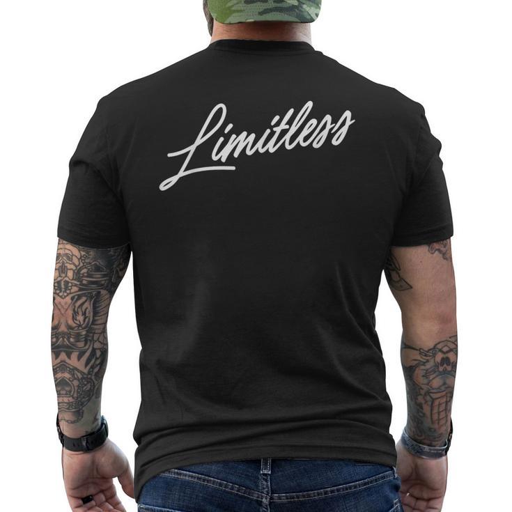クリーンなミニマルポジティブ筆記体「無限」。 メンズTシャツ バックプリント
