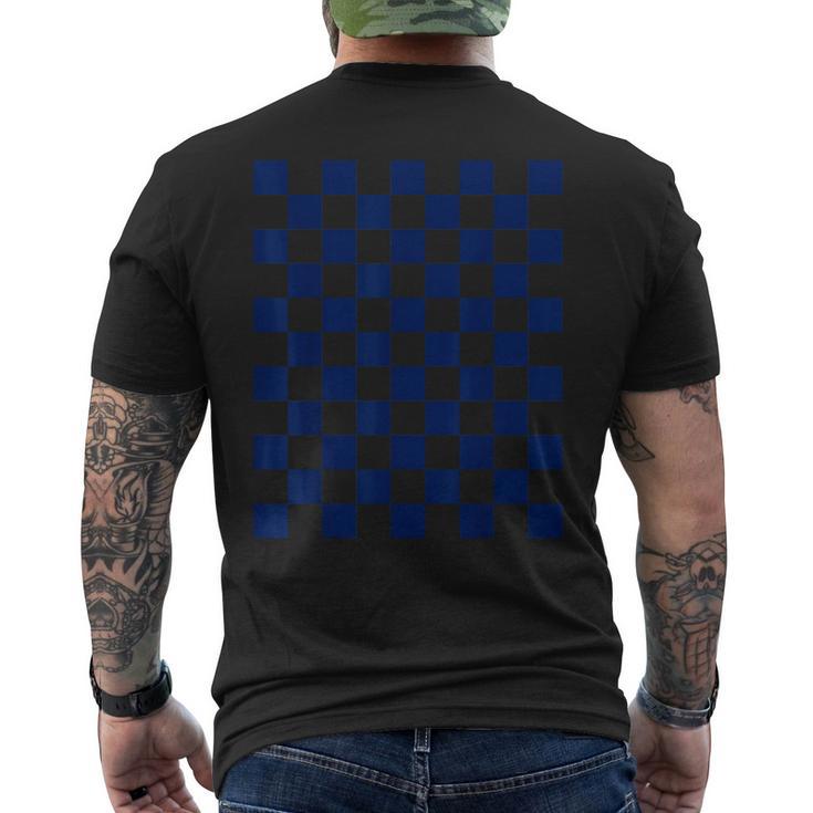 クールネイビーブルー、市松模様、市松 メンズTシャツ バックプリント