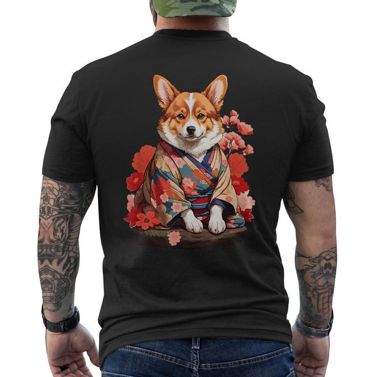 コーギー 着物 サムライ 伝統 日本アニメ アート 忍者 メンズTシャツ バックプリント