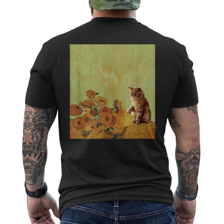 ゴッホ ひまわり おもしろい 猫 アート 絵画 メンズTシャツ バックプリント