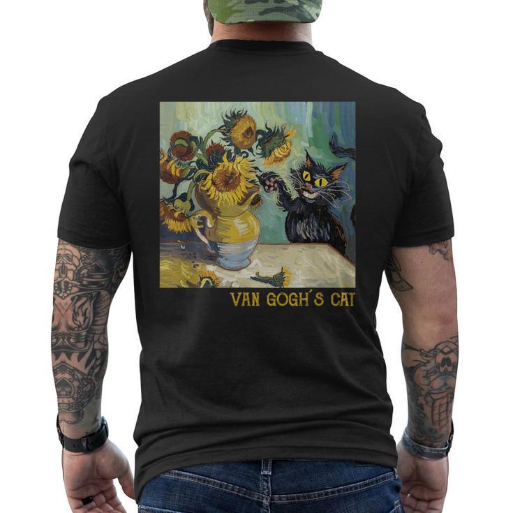 ゴッホ ひまわりの黒猫 絵画アート メンズTシャツ バックプリント
