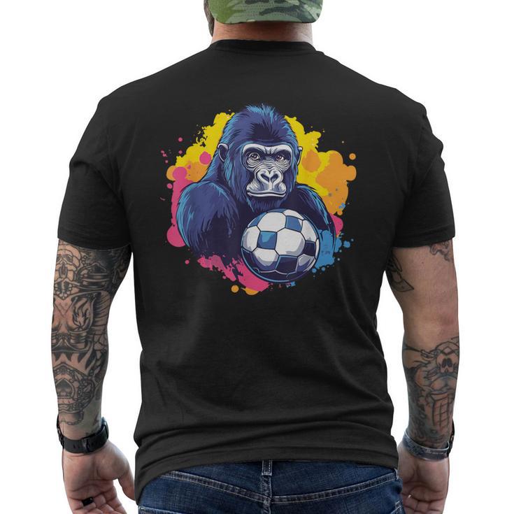 ゴリラ サッカーボール 鮮やかな色 メンズTシャツ バックプリント