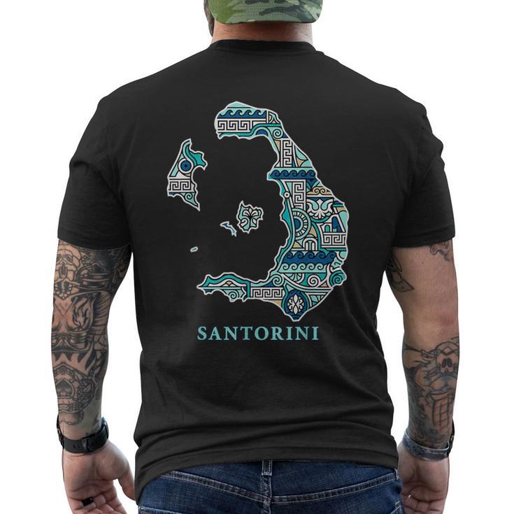 サントリーニ島 ギリシャ 地図 ギリシャ柄 旅行 休暇 メンズTシャツ バックプリント