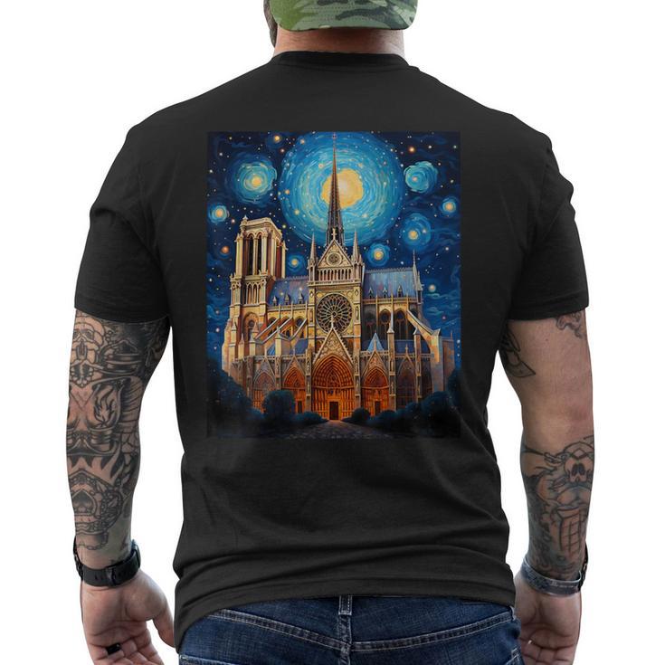 シュールレアリスム 星月夜 ノートルダム大聖堂 メンズTシャツ バックプリント