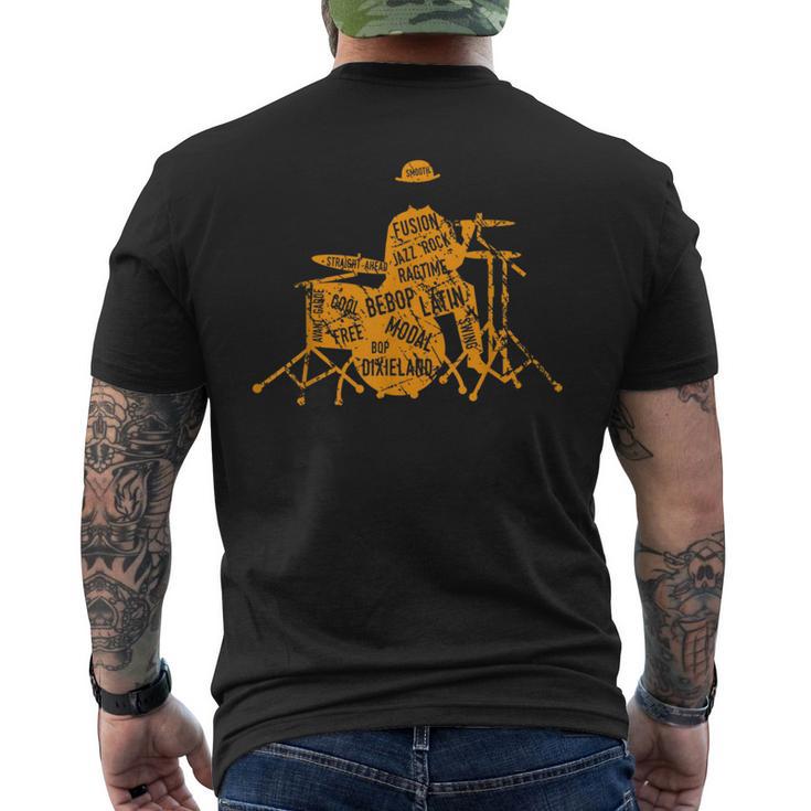 ジャズジャンル付きジャズドラマーtシャツ メンズTシャツ バックプリント