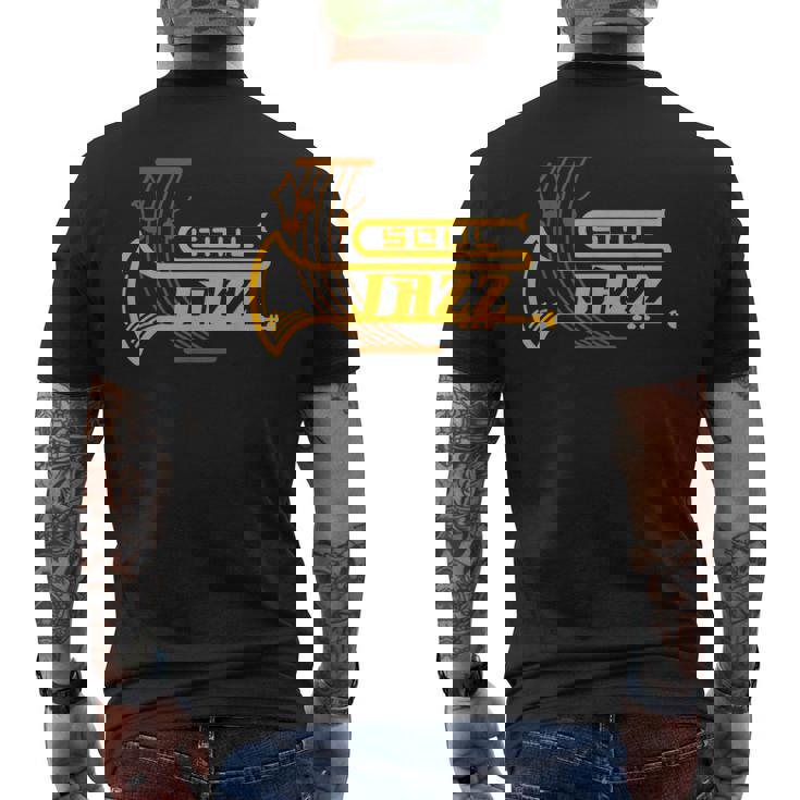 ジャズ・ソウル ジャズ・ミュージシャン トランペッター シートミュージック メンズTシャツ バックプリント