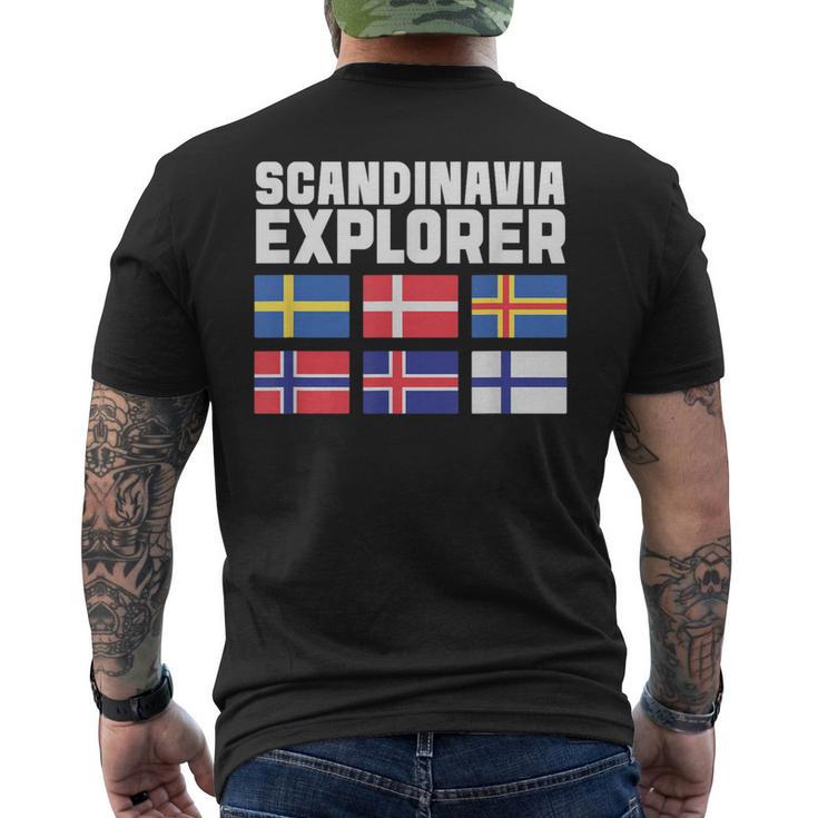 スカンジナビア エクスプローラー フラグ スウェーデン ノルウェー アイスランド メンズTシャツ バックプリント