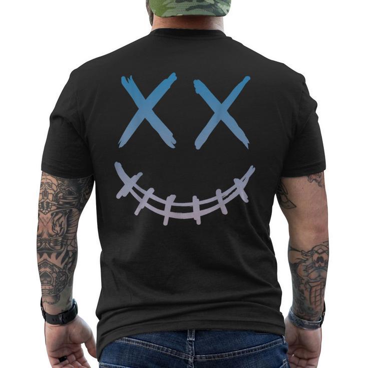 スマイル Xx バツの目 バッテン ストリート 原宿系 地雷 ブルーグラデーション ロック おしゃれ かっこいい メンズTシャツ バックプリント