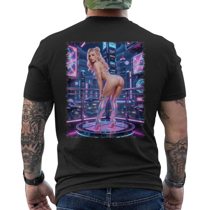 セクシーガールグラフィックtシャツ サイバーパンク ピンナップガールダンサー メンズTシャツ バックプリント