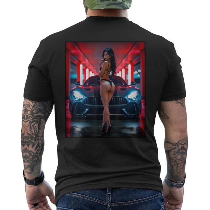 セクシーガールグラフィックtシャツ セクシービキニモデル&エキゾチックカー メンズTシャツ バックプリント