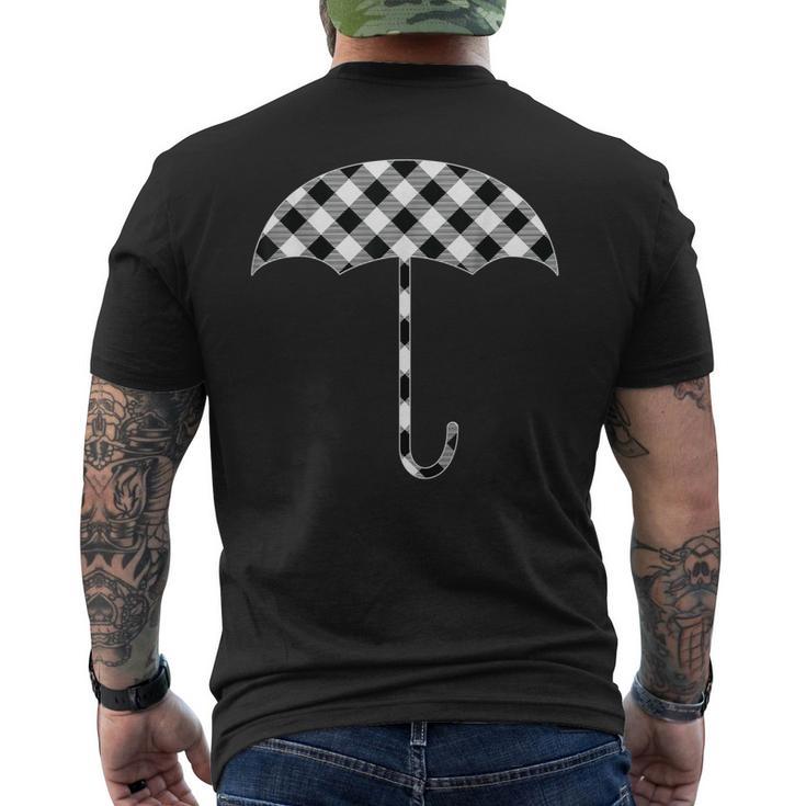 チェック柄 ブラック&ホワイト バッファロー格子柄 傘 天気 メンズTシャツ バックプリント