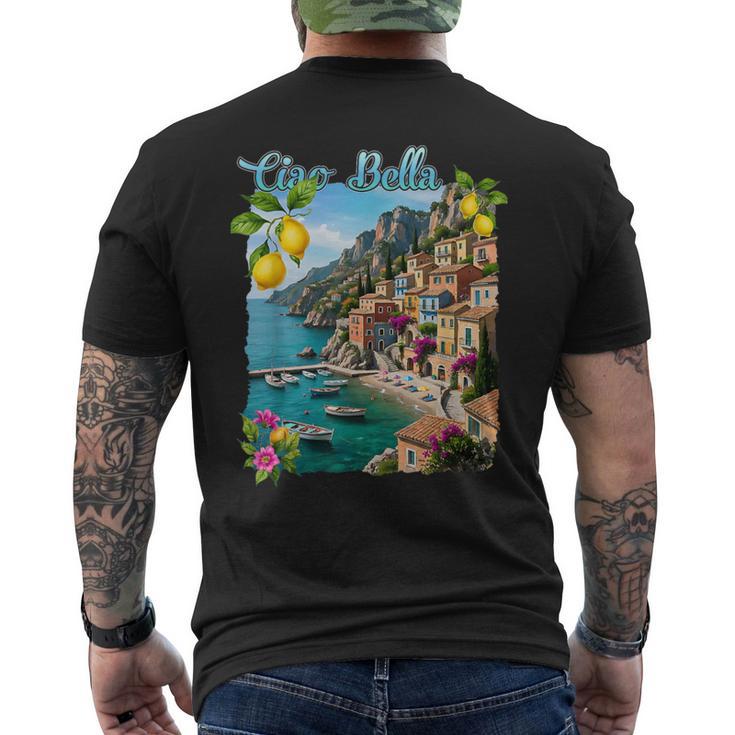 チャオ・ア・ベラ イタリア アマルフィ海岸 ポジターノ地中海 メンズTシャツ バックプリント