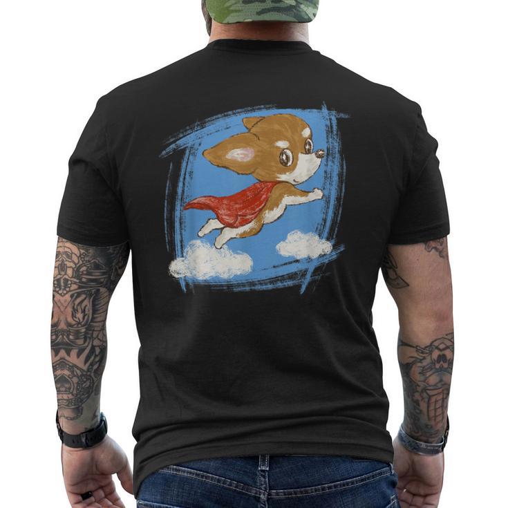 チワワ かわいい いぬ 子犬 ペット おもしろ 動物 スーパーヒーロー イラスト メンズTシャツ バックプリント