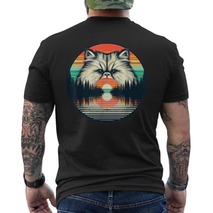チンチラ ペルシャ猫 夕日 レトロスタイル ヴィンテージ 80年代 70年代 メンズTシャツ バックプリント