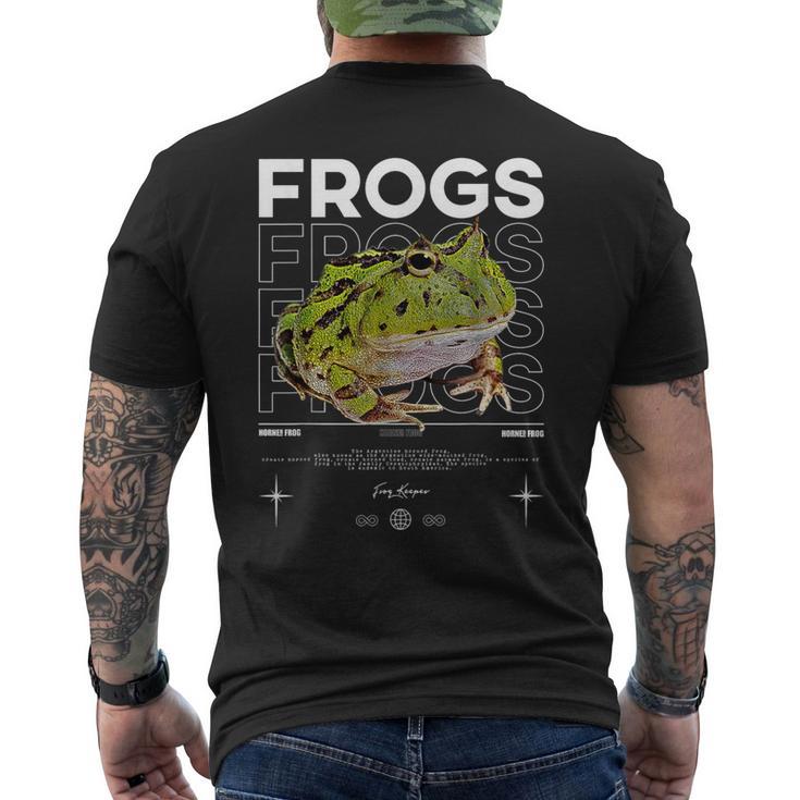 ツノガエル ストリートウェア カエル飼育員 メンズTシャツ バックプリント