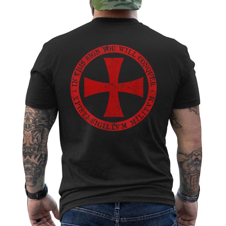テンプル騎士団 マルタ十字架シールド 中世の十字軍 メンズTシャツ バックプリント