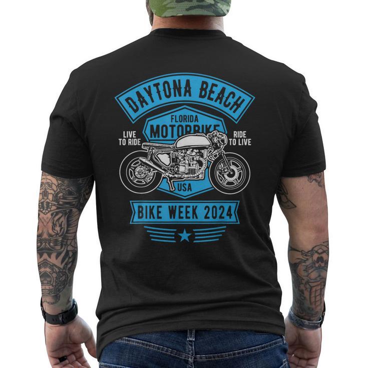 デイトナビーチバイクウィーク2024レトロバイクデザイン メンズTシャツ バックプリント