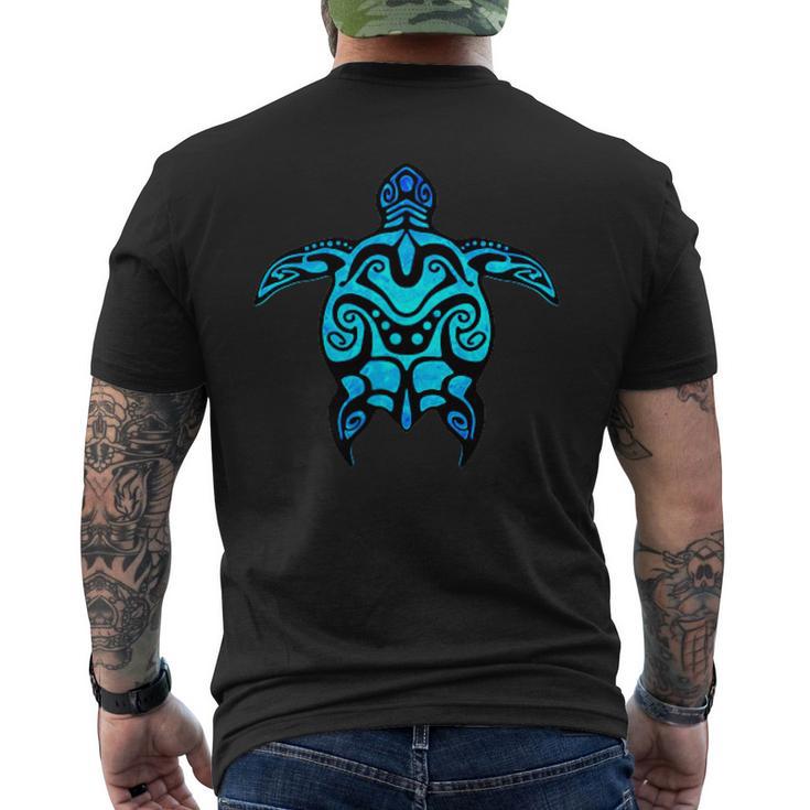 トライバル ハワイアン マオリ 太陽 ウミガメ 両面 メンズTシャツ バックプリント