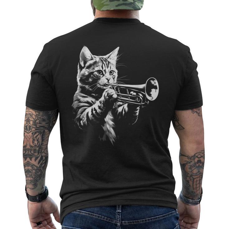 トランペットを奏でる猫 ヴィンテージ ジャズ ミュージシャン トランペッター メンズTシャツ バックプリント