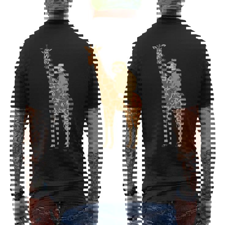 ナマケモノ キリン 面白い 怠惰なナマケモノ 動物 乗る キリン 長袖tシャツ メンズTシャツ バックプリント