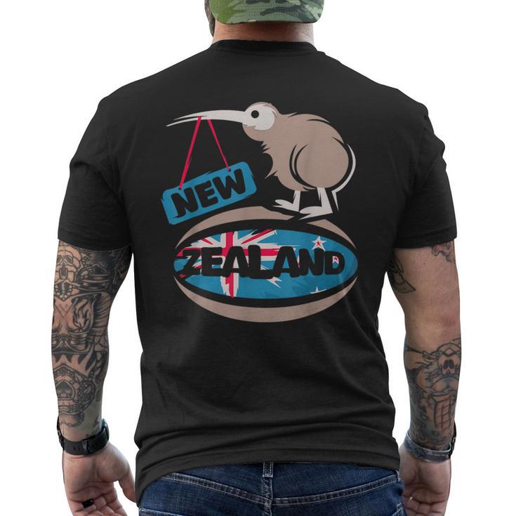 ニュージーランド キウイ ラグビー コミック イラスト 旗 シンボル メンズTシャツ バックプリント