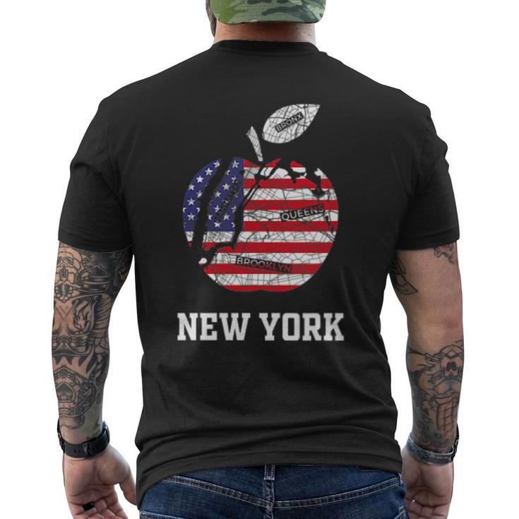 ニューヨーク市 ビッグアップル グラフィック アメリカ国旗付き メンズTシャツ バックプリント
