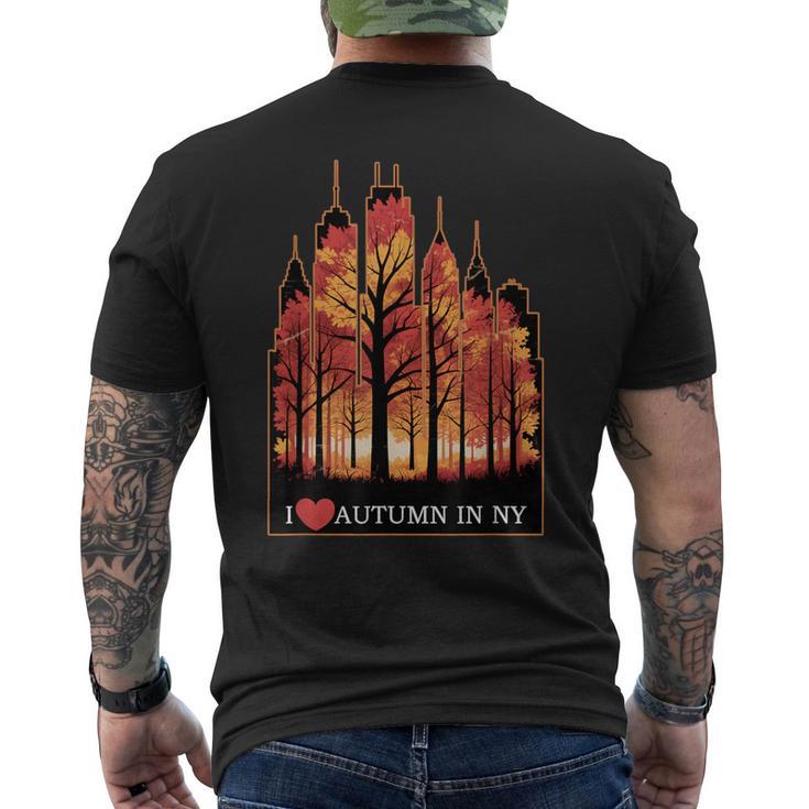 ニューヨーク市の秋が大好き メンズTシャツ バックプリント