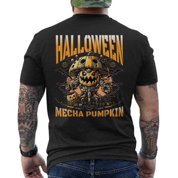 ハロウィンメカかぼちゃロボットsfホラー メンズTシャツ バックプリント