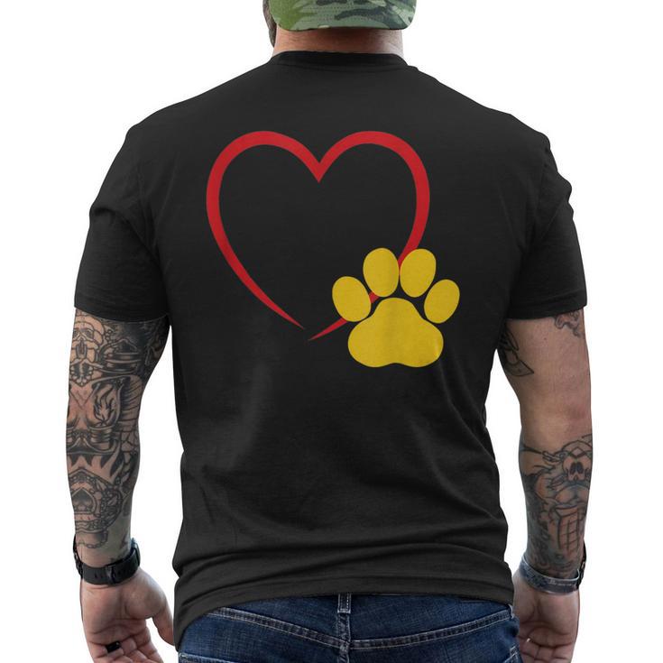 ハートと猫の足跡 – ミニマルな猫愛アート メンズTシャツ バックプリント