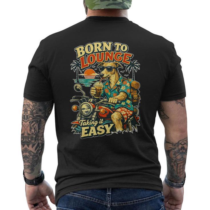 バイクでアイスコーヒーを飲むラーチャー面白いdigor メンズTシャツ バックプリント