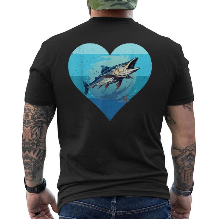 バラクーダ レトロ ハート バラクーダ 釣り 海水魚好き メンズTシャツ バックプリント