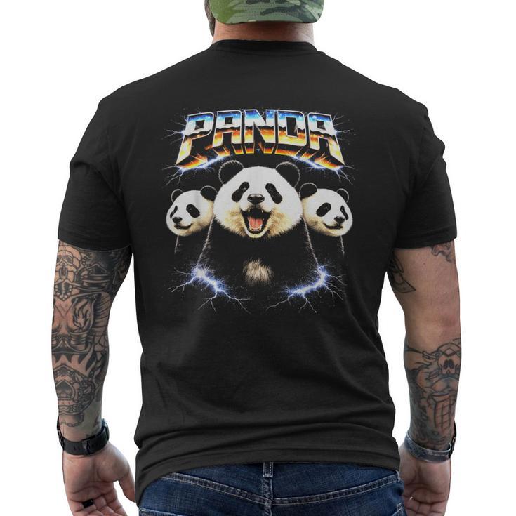 パンダ ヘヴィメタル 80年代 ロックミュージック メタルヘッド エレキギター メンズTシャツ バックプリント