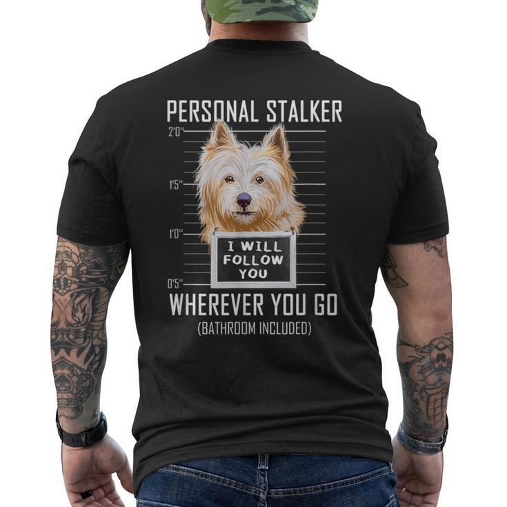 パーソナルストーカー犬ノーリッチテリア私はあなたに従います Norwich Terrier Dog メンズTシャツ バックプリント