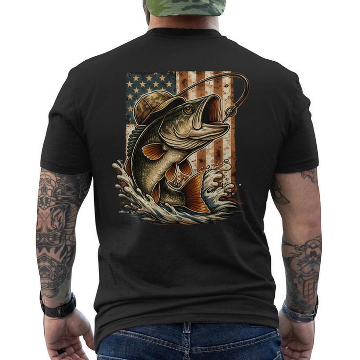 ビンテージバスフィッシング迷彩、アメリカ国旗。 長袖tシャツ メンズTシャツ バックプリント