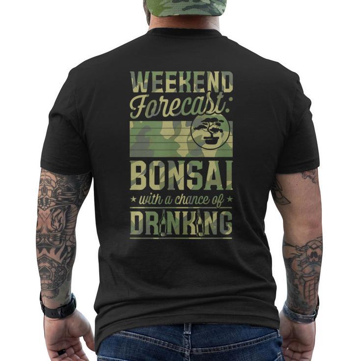 ビールを飲むチャンスのある週末予報盆栽 メンズTシャツ バックプリント