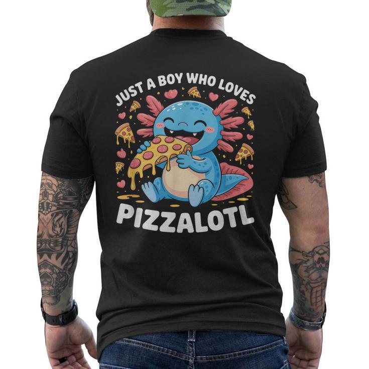 ピザロットルを愛する少年 Axolotl ファーストフード愛好家 メンズTシャツ バックプリント