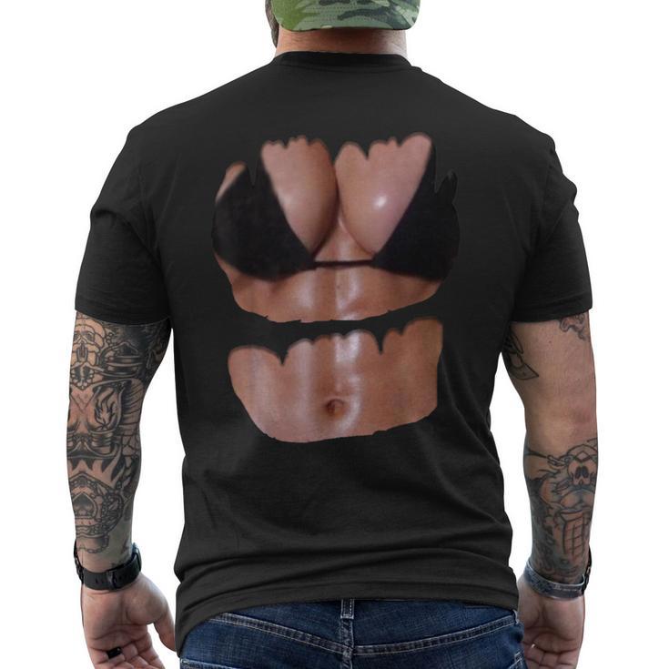 フェイク 腹筋 面白い ビキニ ボディ マッスル 6パック 3D メンズTシャツ バックプリント