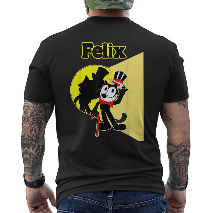 フェリックスブラックキャット漫画シルクハット＆ブロードウェイステージ＆スポットライト メンズTシャツ バックプリント