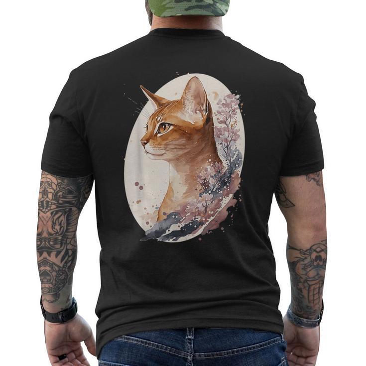 フローラル アビシニアンキャット 日本桜猫 犬種 メンズTシャツ バックプリント