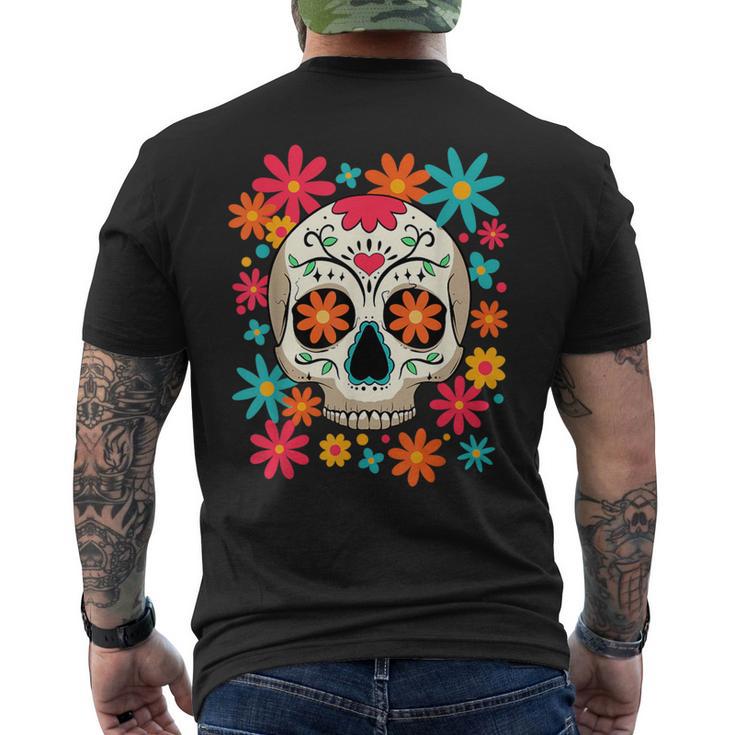 フローラルシュガースカル 死者の日 ヒッピー メンズTシャツ バックプリント