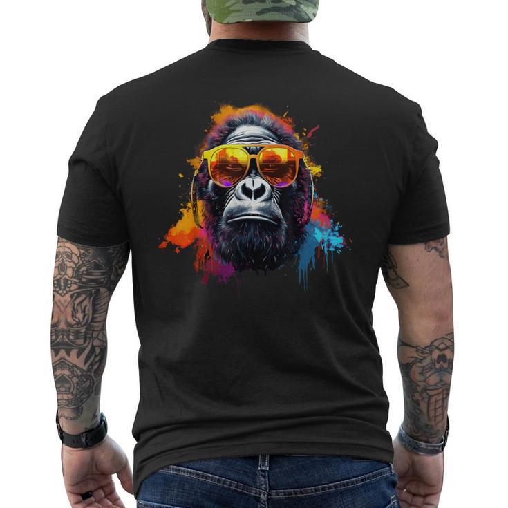 ヘッドフォンとサングラスをかけたdjモンキー音楽パーティーモンキー メンズTシャツ バックプリント