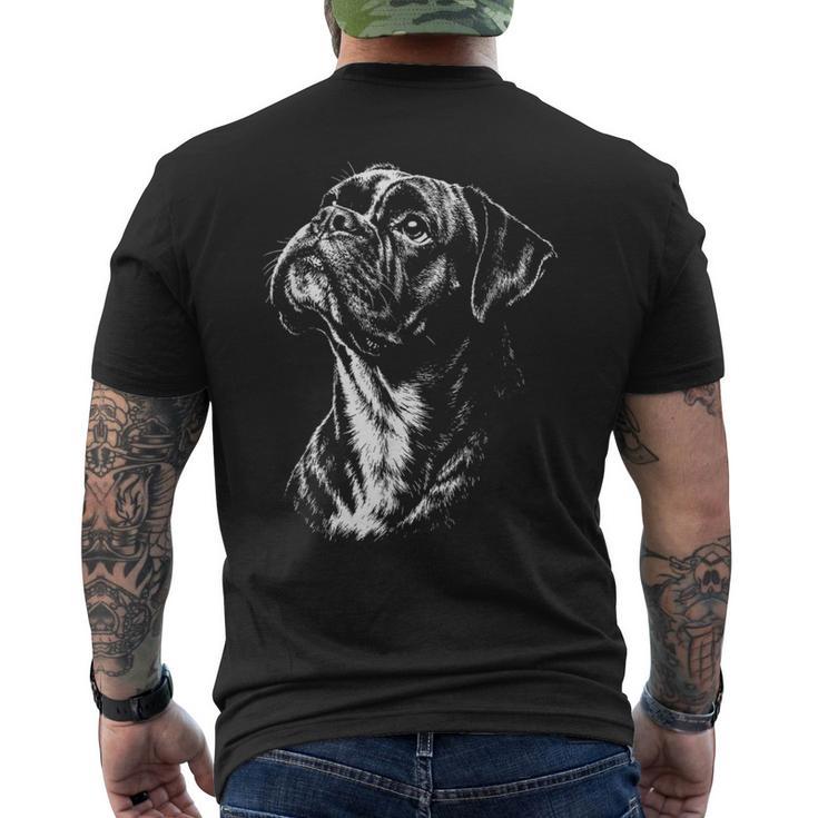 ボクサー 犬 ポートレート 白黒 メンズTシャツ バックプリント