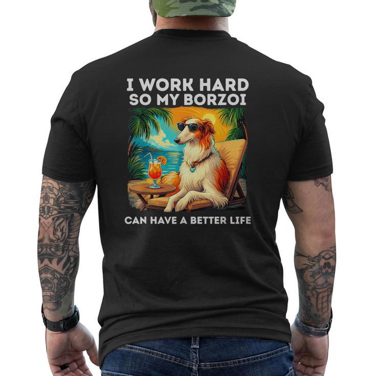 ボルゾイ・ラヴァー・アイ・ワーク・ハード・デザイン・ファニー・ボルゾイ・ドッグ メンズTシャツ バックプリント