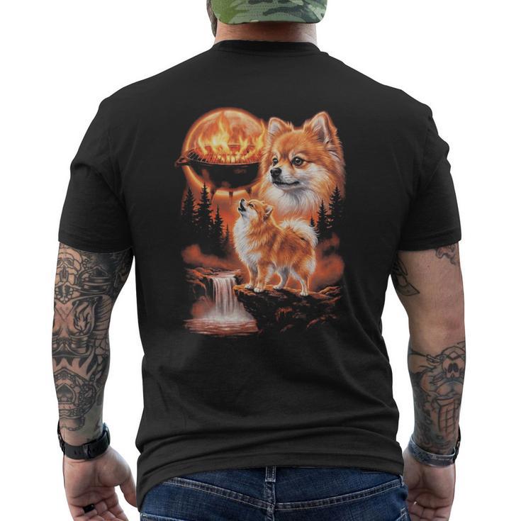 ポメラニアン ハウリング Bbq グリルマスター お父さん ユーモア 面白い 長袖tシャツ メンズTシャツ バックプリント