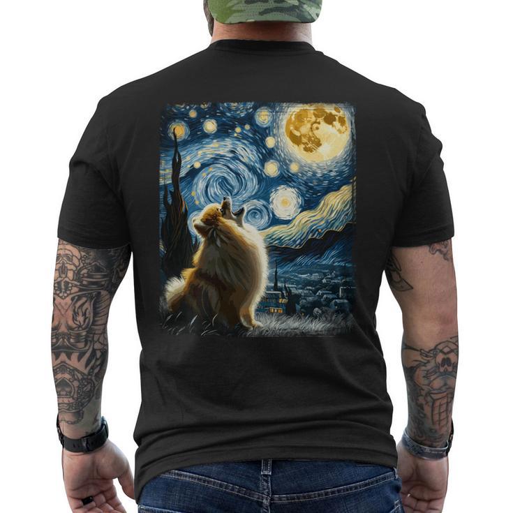 ポメラニアン 犬 イヌアート ゴッホ 星月夜 ポメラニアン 長袖tシャツ メンズTシャツ バックプリント